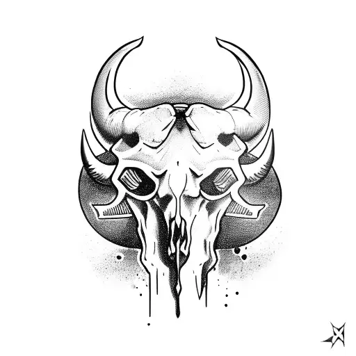 Bull Skull With A Raven Setting On Top