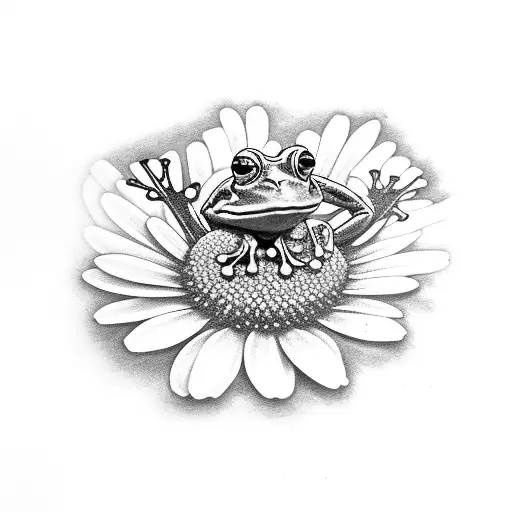 Frog Hanging On A Daisy