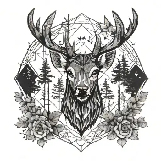 Forest Blackout Symmetrical Geometric Deer Face