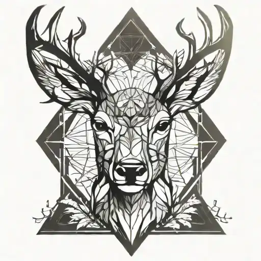 Forest Blackout Symmetrical Geometric Deer Face