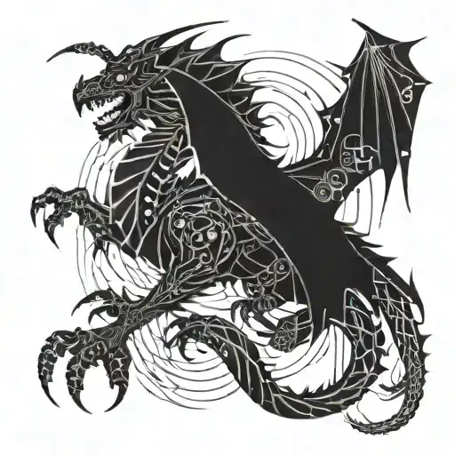 A Futuristic Cybernetic Dragon Intertwining With Circuit Patterns On The Arm
