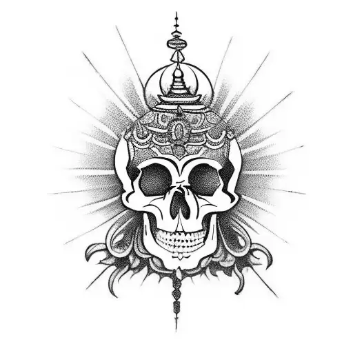 Ornamental Sacred Adornments Skull Tibetan Temple Buddhist Art