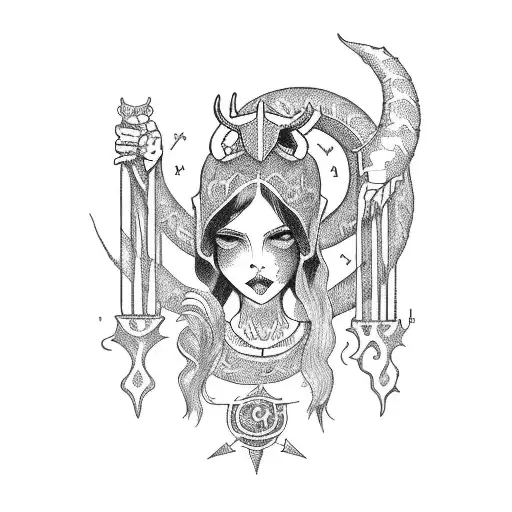 Capricorn Zodiac Sign Goth Girl In Medieval Vintage Frame