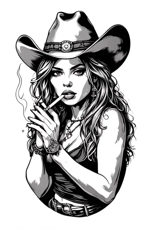 Cowgirl Smoking Cigarette