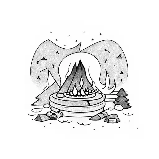 A Campfire Surrounded By Silhouettes Of Disney Characters