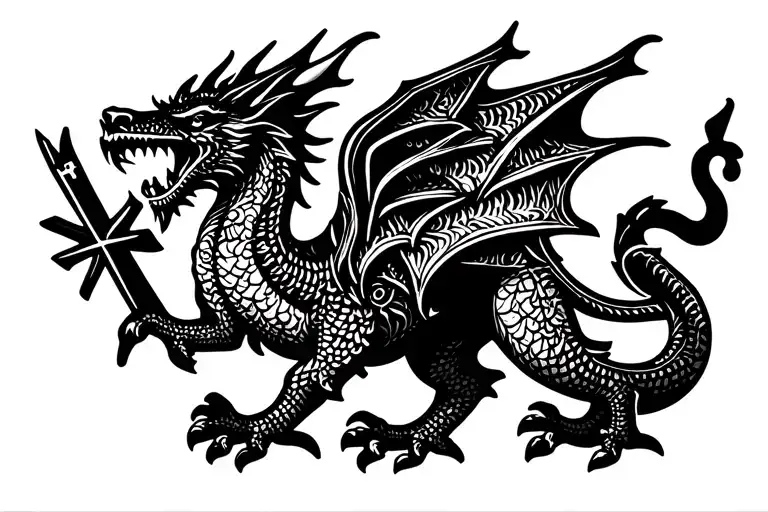 Cross Tattoo Welsh Dragon Rugby