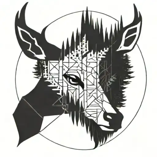 Forest Blackout Symmetrical Geometric Deer Face