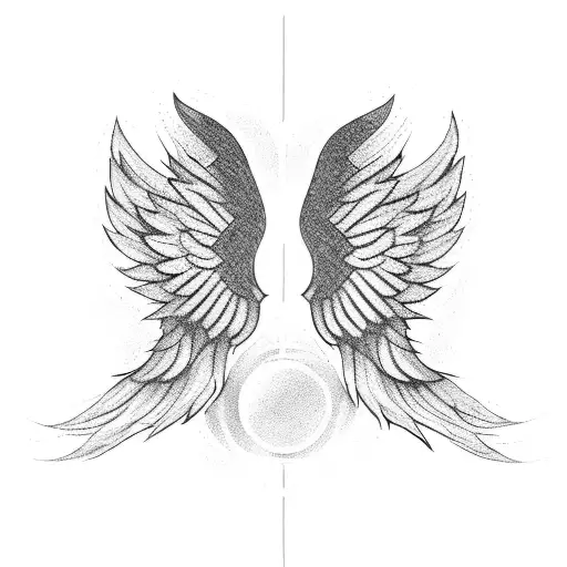 A Blackwork Design Featuring Angel Wings Made Of Intertwined Crafting Tools