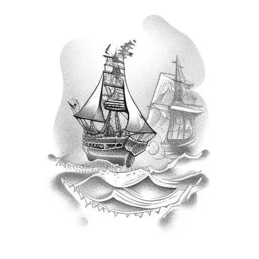 Mermaid With A Shipwreck In The Background