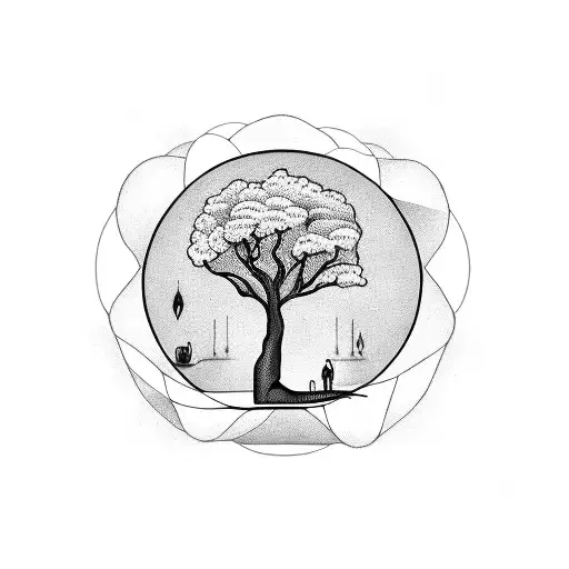 Blackout Circle With White Tree