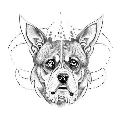 A Fierce Blackwork Tattoo Of A Muscular Dog Lifting Weights At The Gym