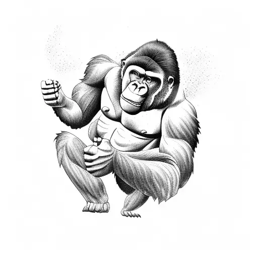 A Gorilla Lifting Weights In A Mountain Landscape