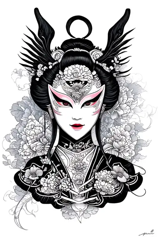 Related Geisha With The Mask Of The Demon