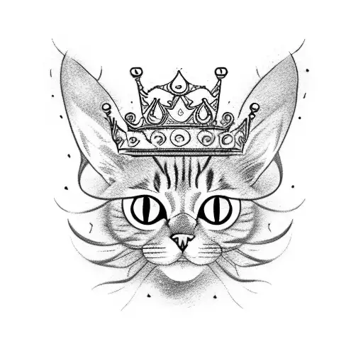 A Tattoo Design Featuring A Cat With Spider Legs And A Crown Of Feathers