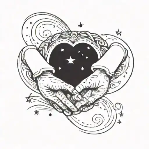 A Mother And Daughter Holding Hands Under A Starry Sky