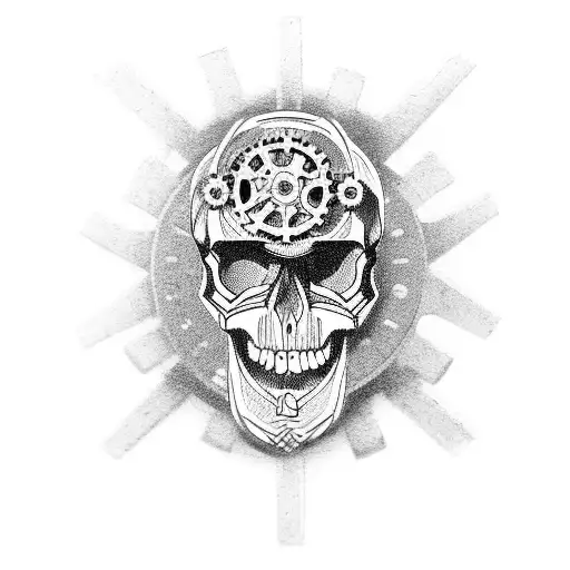 Skull With Gears And Machinery