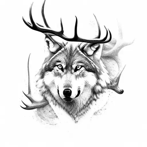 Wolf With Body And Antlers
