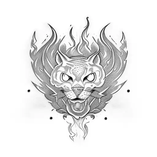 Black And White Sleeve Tattoo With Gemoetry Transitioning In To Flames