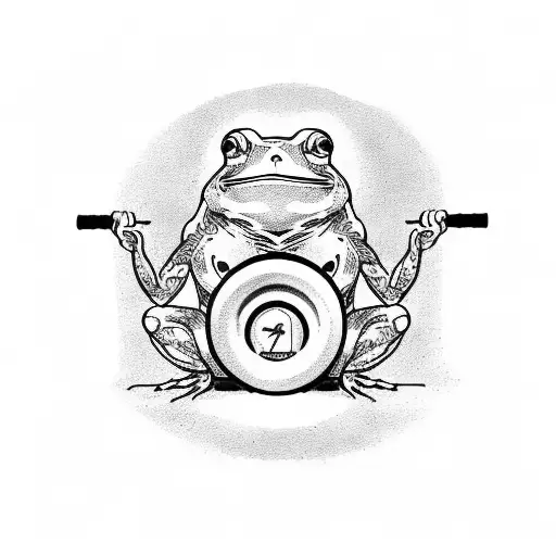 Frodo Lifting A Kettlebell With A Silhouette Of A Frog In The Background