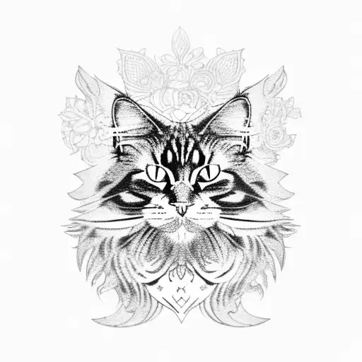 Maine Coon Cat With Intricate Floral Patterns