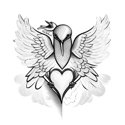 Heart With Wings And Hummingbird
