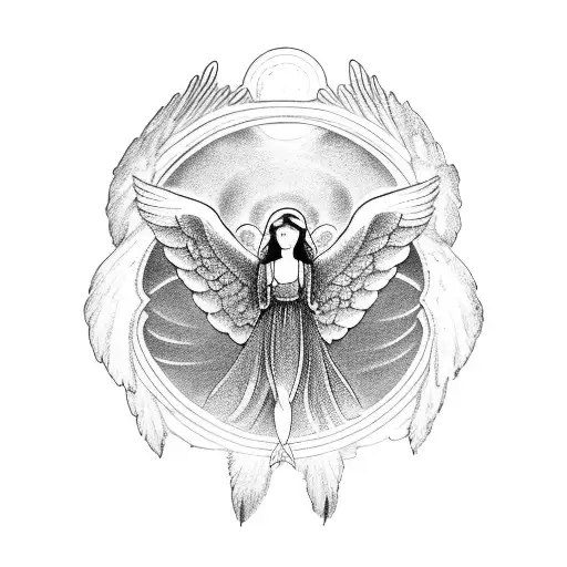 An Angelic Figure Holding A Steering Wheel With Wings Made Of Mountain Ranges
