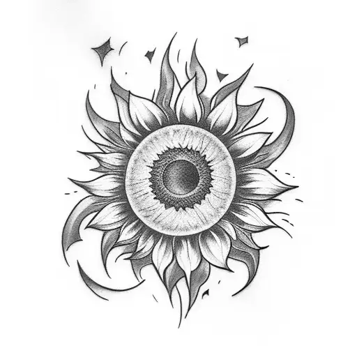 Dark Sunflower And A Half Moon Expressing Darkness