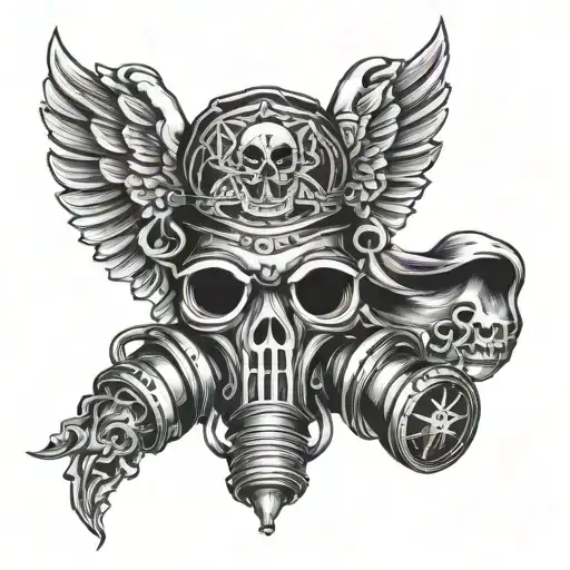 Caduceus Symbol With Skull Gas Mask Combined Completing A Celtic Style Symbol