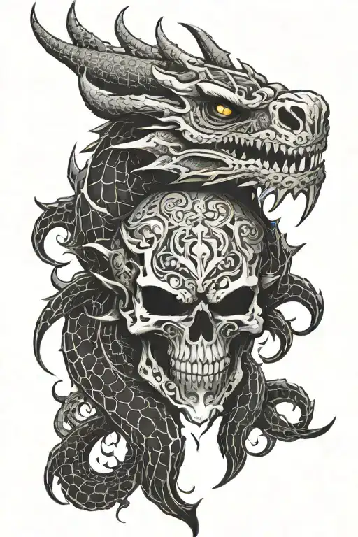 The Black Dragon Around The Skull Of The Demon Mask They