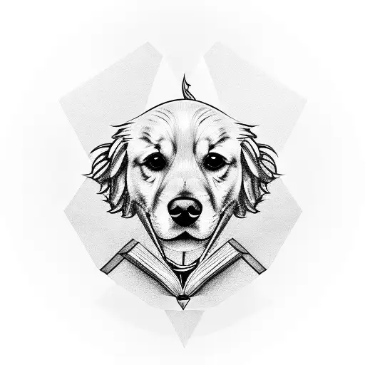 Golden Retriever Dog Sitting On Books Professionally