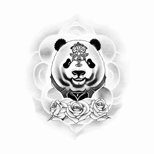 A Combo Of Rose Moon And Panda