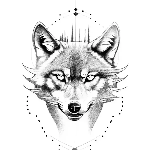 An Abstract Representation Of A Bass Guitar Merging With The Silhouette Of A Wolf