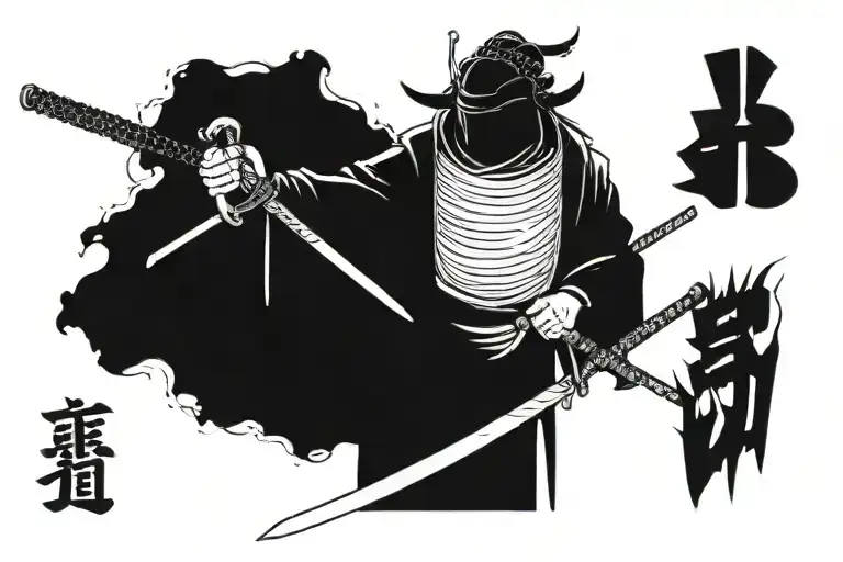 A Japanese Samurai Warrior With A Katana Sword An A Chameleon It