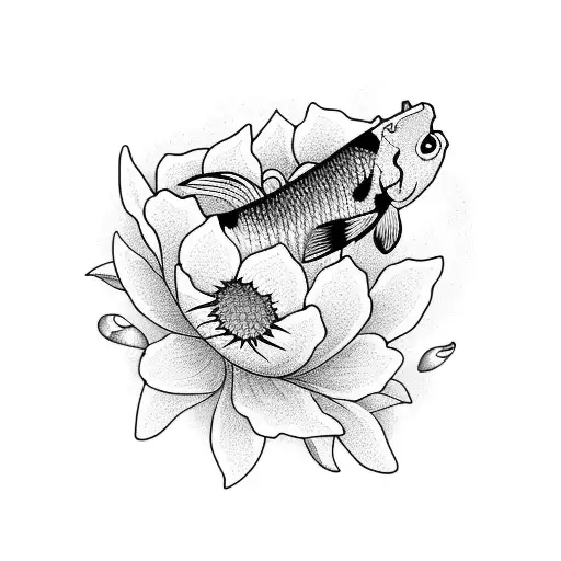 A Majestic Koi Fish Swimming Through A Field Of Daffodils