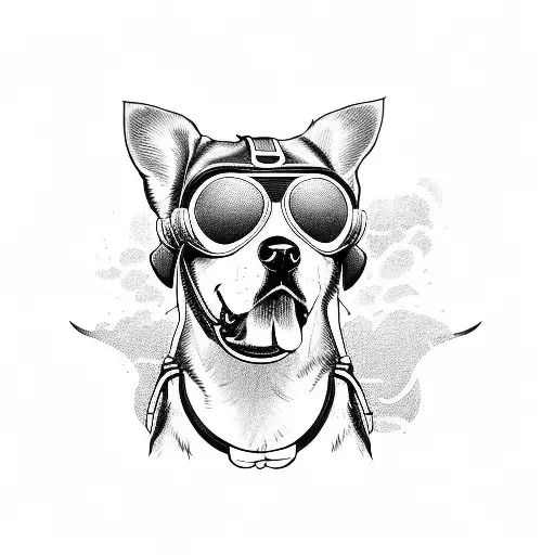 Tattoo Of A Dog Wearing Aviator Sunglasses With A Jet In The Background