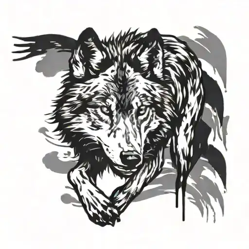 Brush Stroke Wolf Walking Away