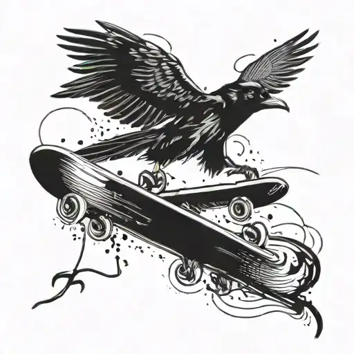 A Crow Flying Over A Skate Park Filled With Fox Skaters