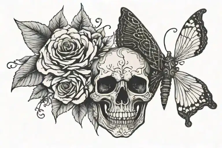 Skull Moth With Rose