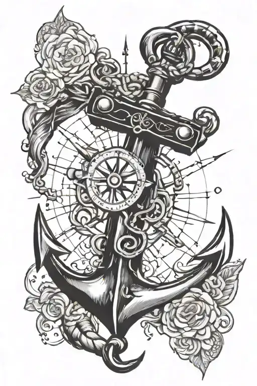 Anchor With Compass On Middle
