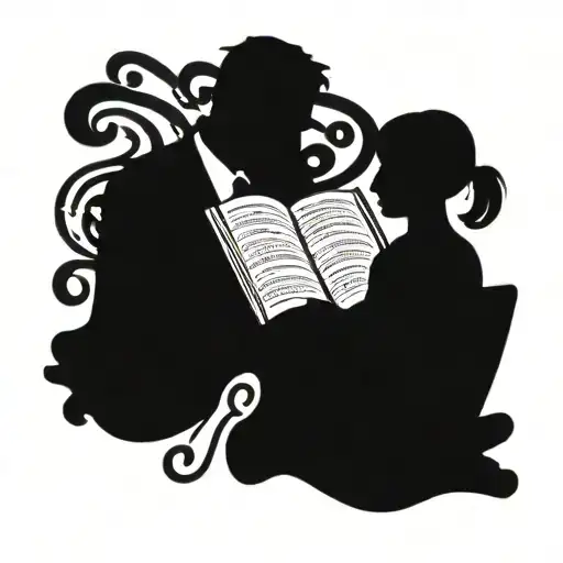 A Silhouette Of A Teacher Reading A Book With Musical Notes Swirling Around Them