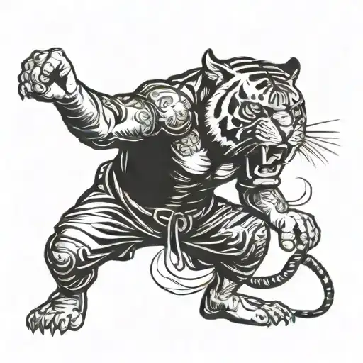 A Fierce Tiger In A Muay Thai Fighting Stance