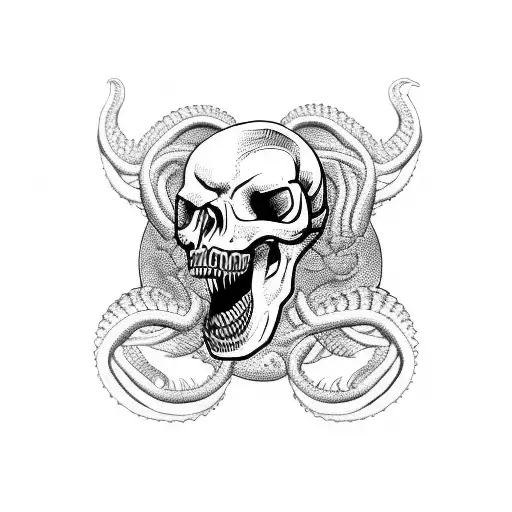 A Fierce Snake Coiled Around A Skull With A Sinister Grin