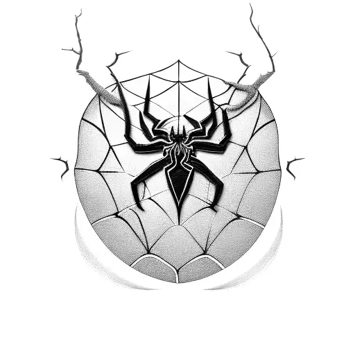 A Blackwork Tattoo Featuring A Fierce Spiderman Surrounded By Arcane Symbols And Gaming Icons