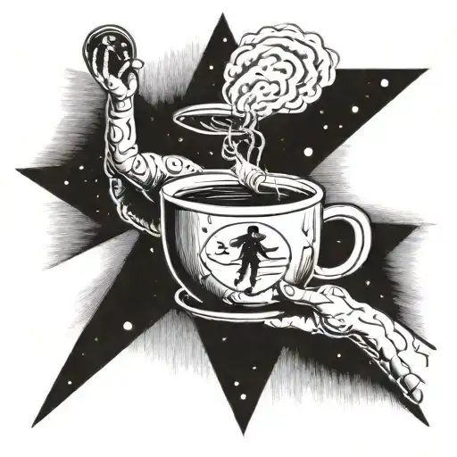 Ufo Abduction Scene Featuring Man Holding A Mug Surrounded By Space