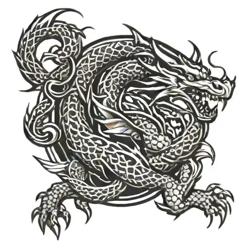 A Fierce Dragon Intertwined With A Martial Arts Symbol