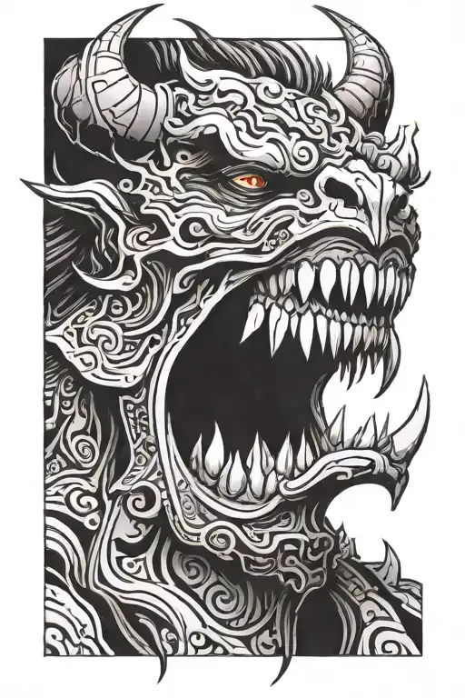 Dark Demon With Open Mouth In Profile