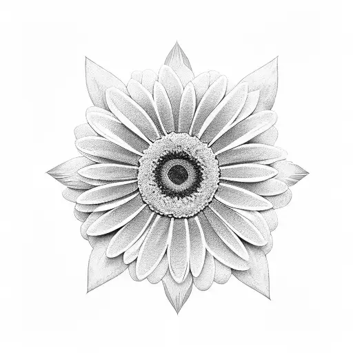 An Elegant Blackwork Daisy With Geometric Patterns