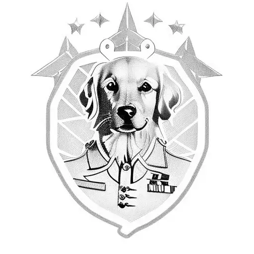 A Golden Retriever Wearing A Military Medic Uniform