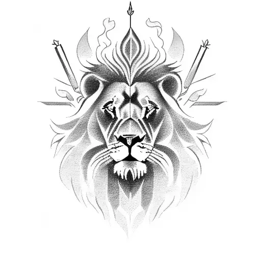 Lion With Fire In Mountain