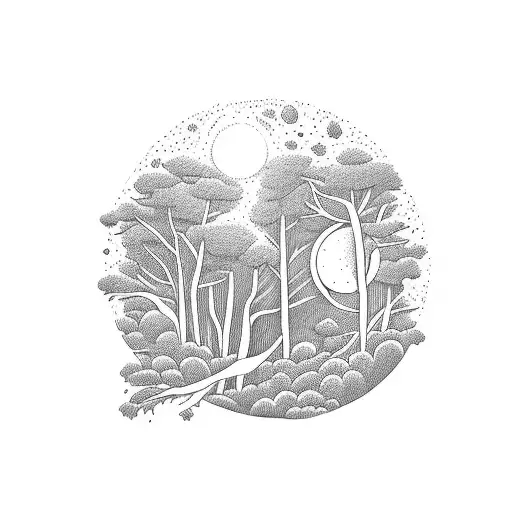 Forest With The Moon On Top